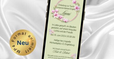 eCard Taufeinladung Boho Blumenkranz