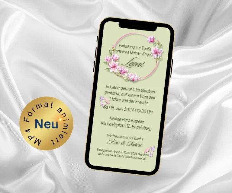 eCard Taufeinladung Boho Blumenkranz