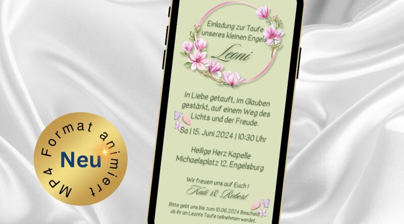 eCard Taufeinladung Boho Blumenkranz