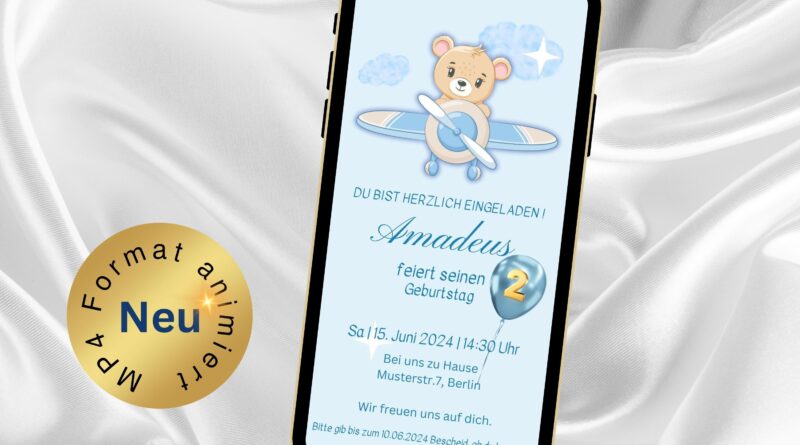 eCard Kindergeburtstag Einladung Teddy