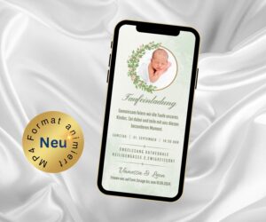 eCard Taufeinladung Boho salbeigrün