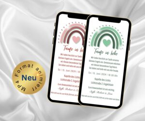 eCard Taufeinladung Boho Regenbogen