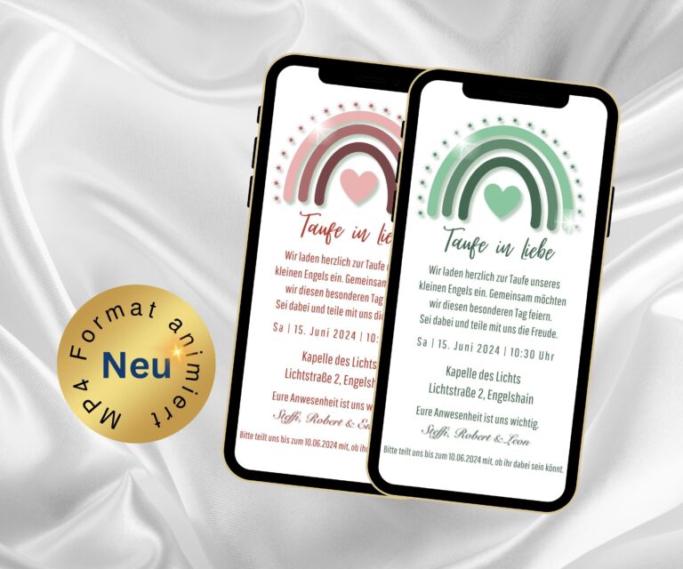 eCard Taufeinladung Boho Regenbogen