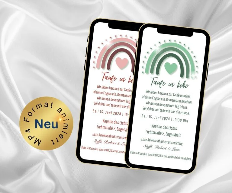 eCard Taufeinladung Boho Regenbogen