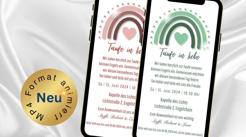 eCard Taufeinladung Boho Regenbogen