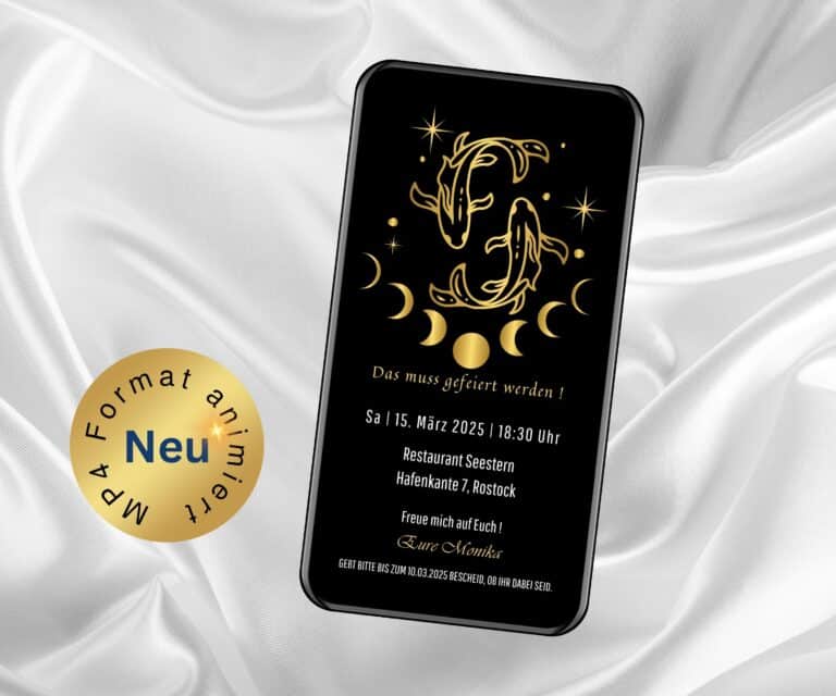 Digitale Geburtstagseinladung Sternzeichen Fische
