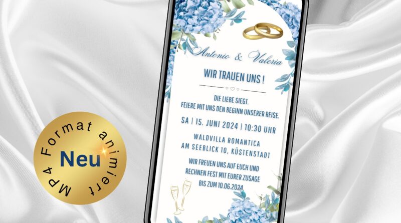 eCard Hochzeitseinladung Boho blau