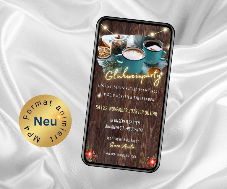 eCard Einladung Glühweinparty rustikal