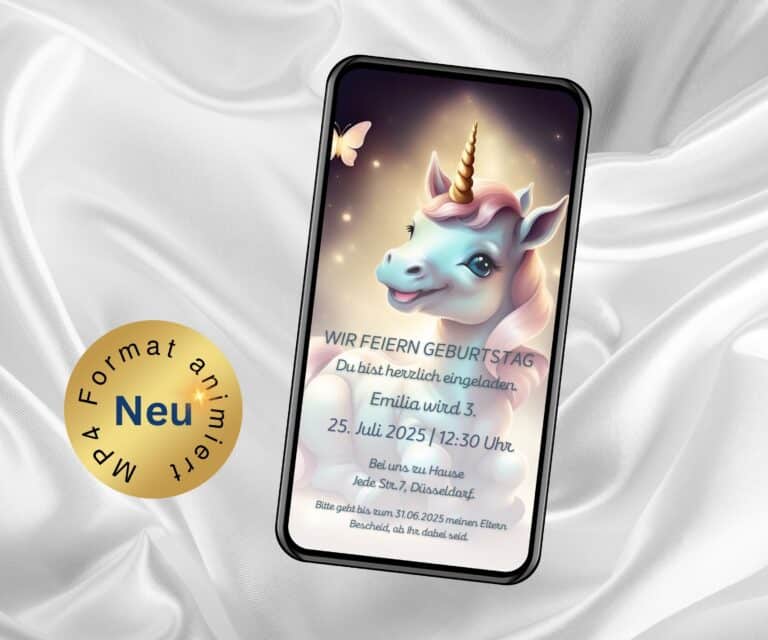Digitale Einladung Kindergeburtstag Einhorn