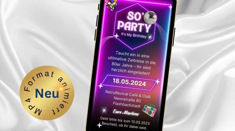 eCard Einladung Mottoparty 80er Jahre