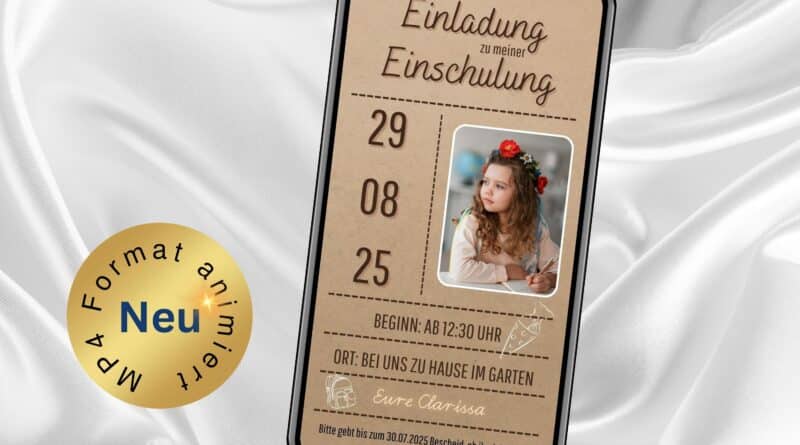 Digitale Einladung Einschulung Kraftpapier